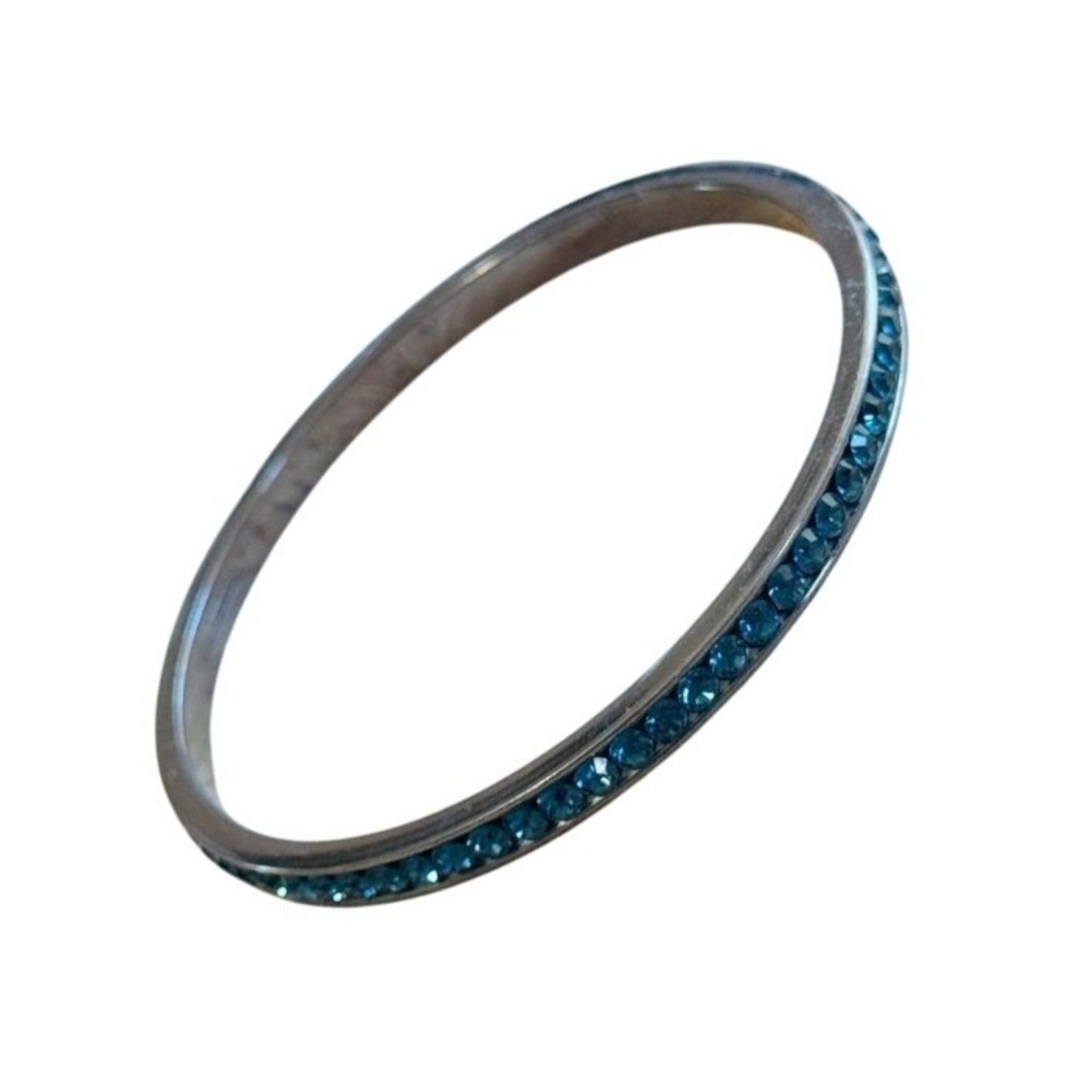 Coach Blue Crystal Pave Bangle Bracelet Gunmetal Original Rare Statement Fashion
